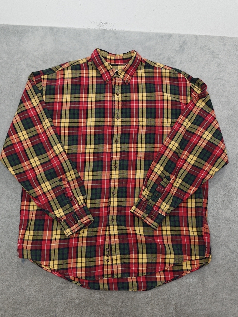 Eddie Bauer Red, Green & Yellow Plaid Button-Down Shirt